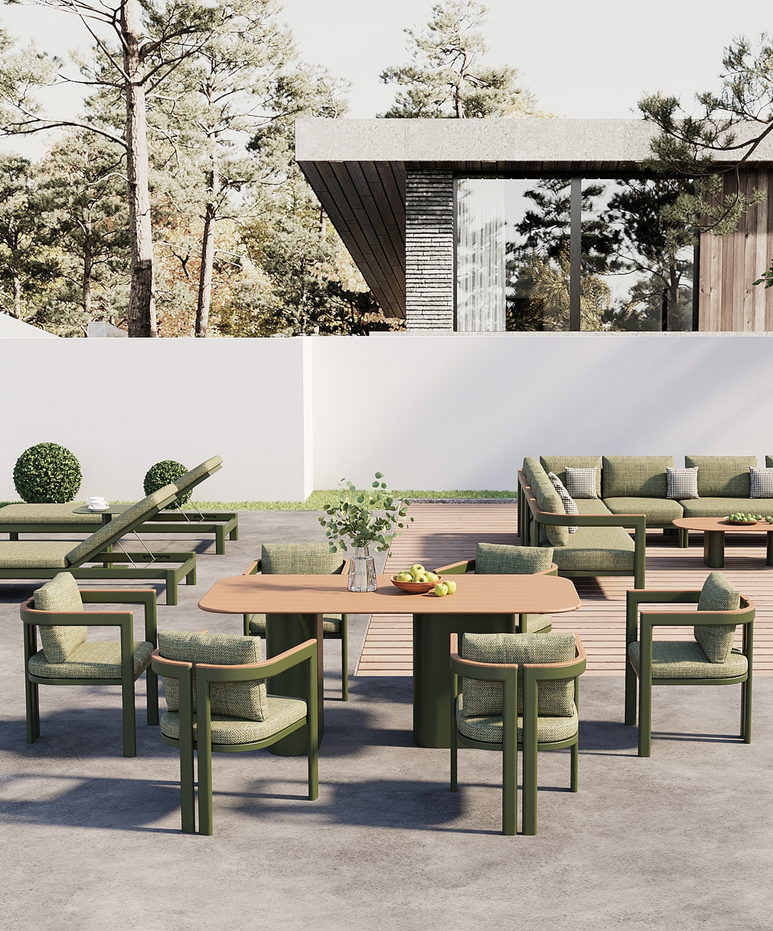 Aluminum Teak Dining Set And Sofa And Sun Lounger
