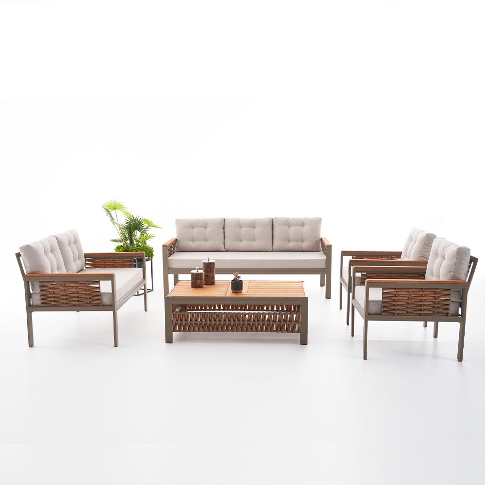Patio Rattan Furniture Set Fabric Cushion Outdoor Wicker Chair Sofa