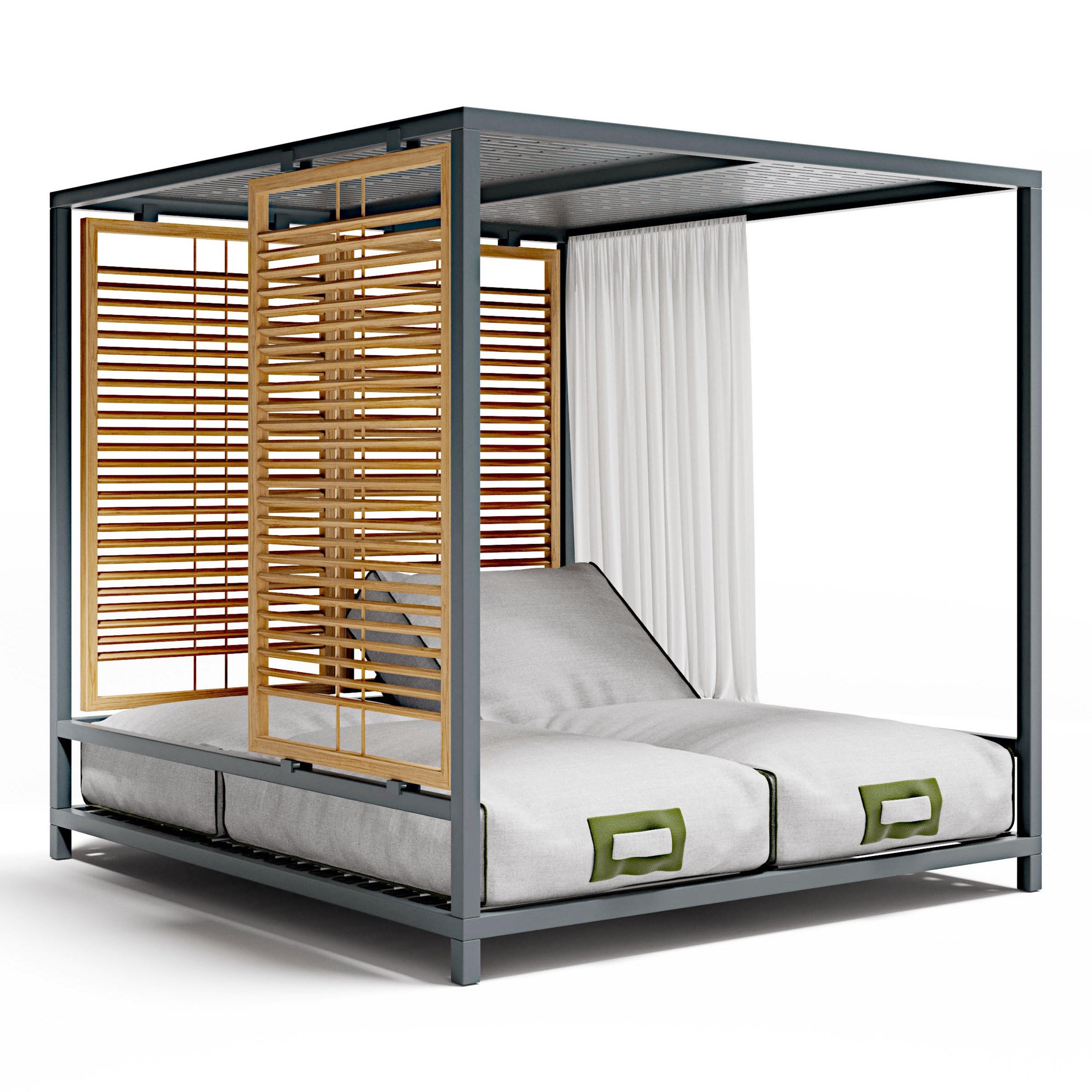 Patio Daybed Set Aluminum Curtain Sunbed With Canopy For Pool