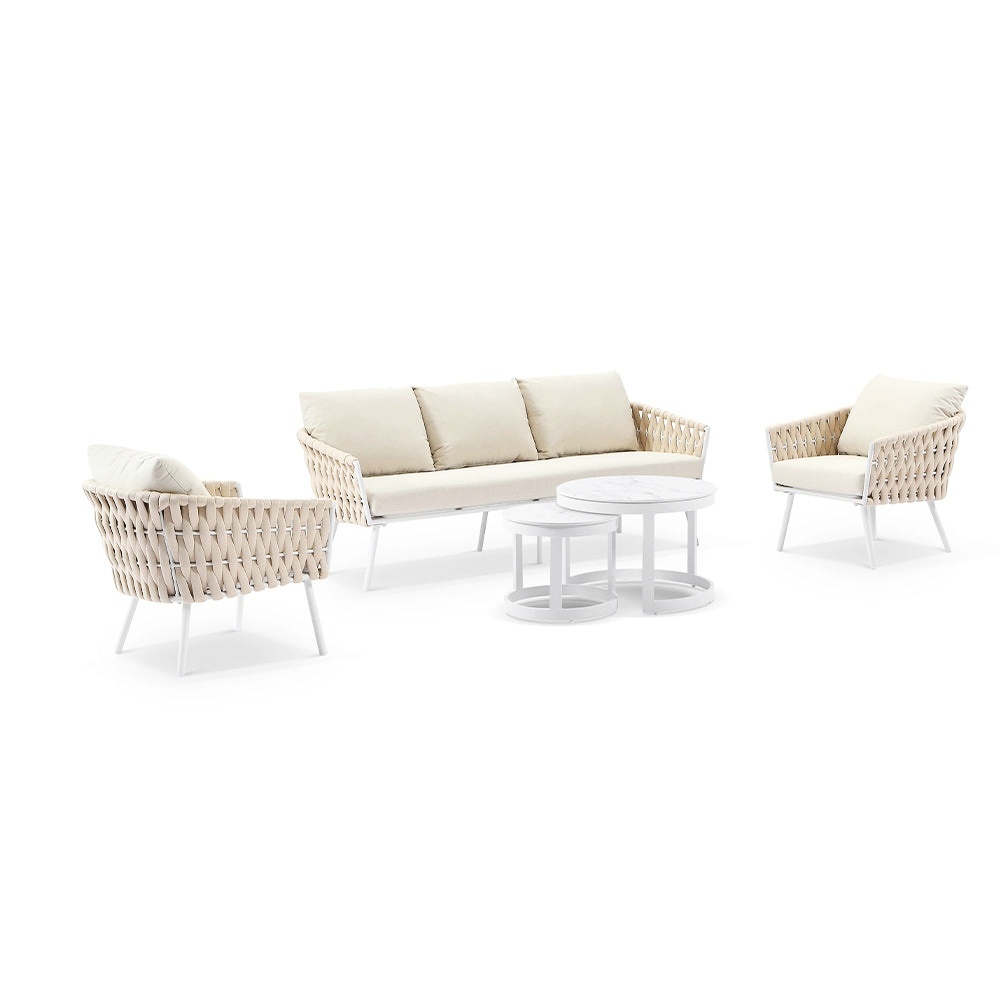 Hot Sale Outdoor 3+2+1 Rope Lounge sofa with Coffee Table Set 