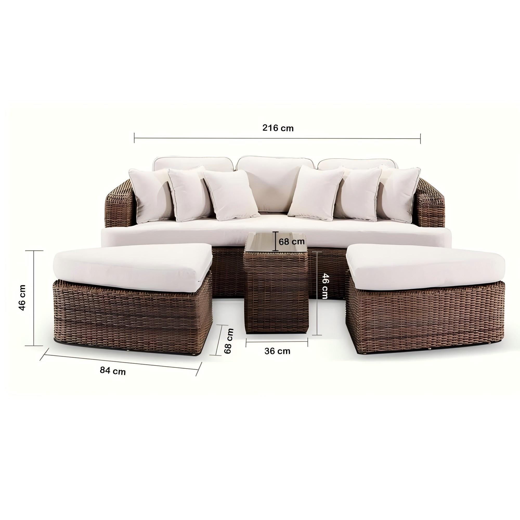 Outdoor Combination Daybed Leisure Wicker Rattan Sun Bed 