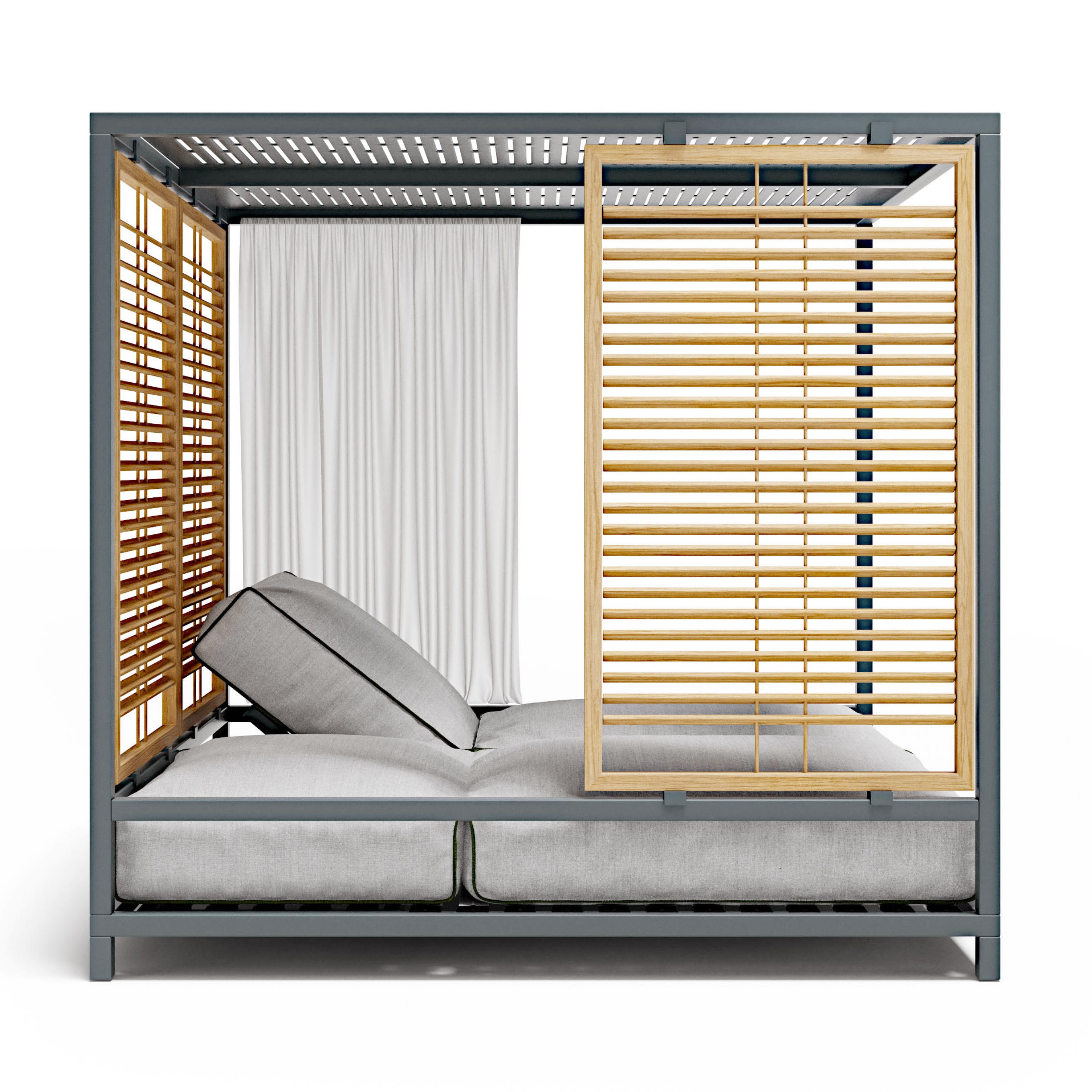 Patio Daybed Set Aluminum Curtain Sunbed With Canopy For Pool