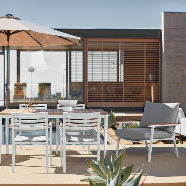Modern Patio Outdoor Furniture Rope Woven Aluminum Dining Table And Chairs 