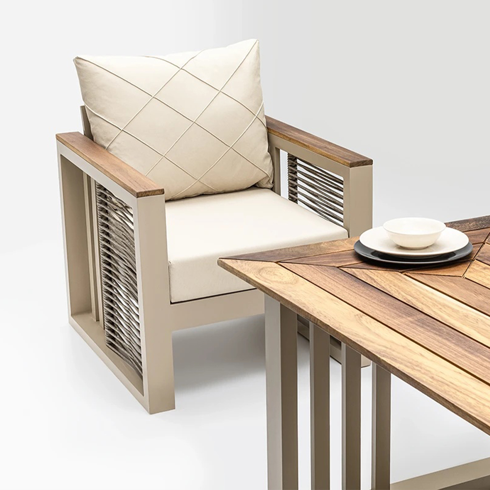 Outdoor Furniture Hotel Courtyard Aluminum Wood Sofas Leisure Comfortable Sofa Set