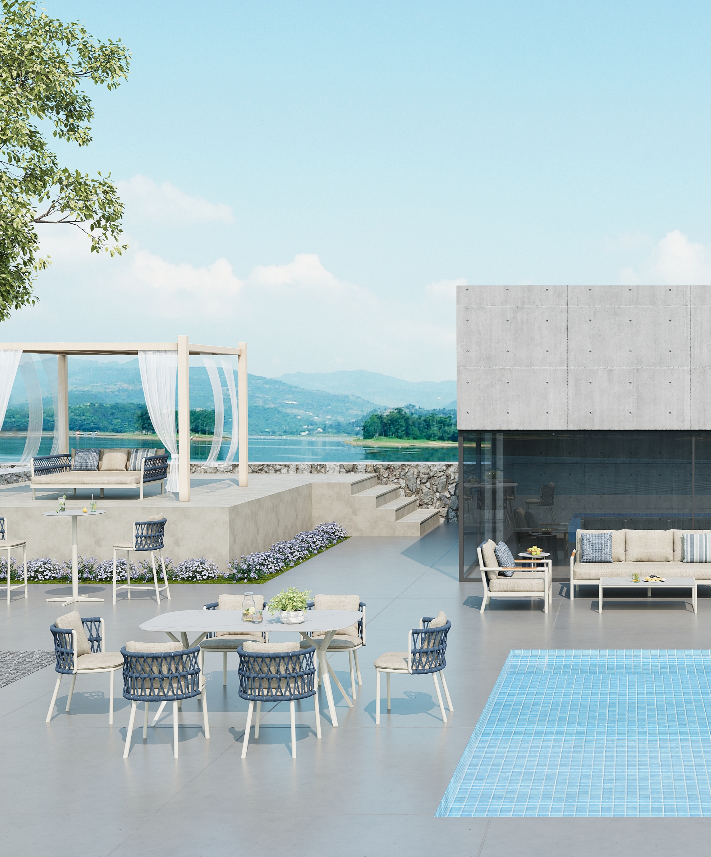 Outdoor Rope Aluminum Daybed Dining Set And Sofas