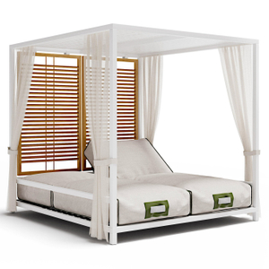 Patio Daybed Set Aluminum Curtain Sunbed With Canopy For Pool