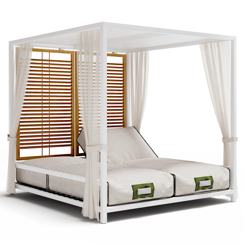 Patio Daybed Set Aluminum Curtain Sunbed With Canopy For Pool