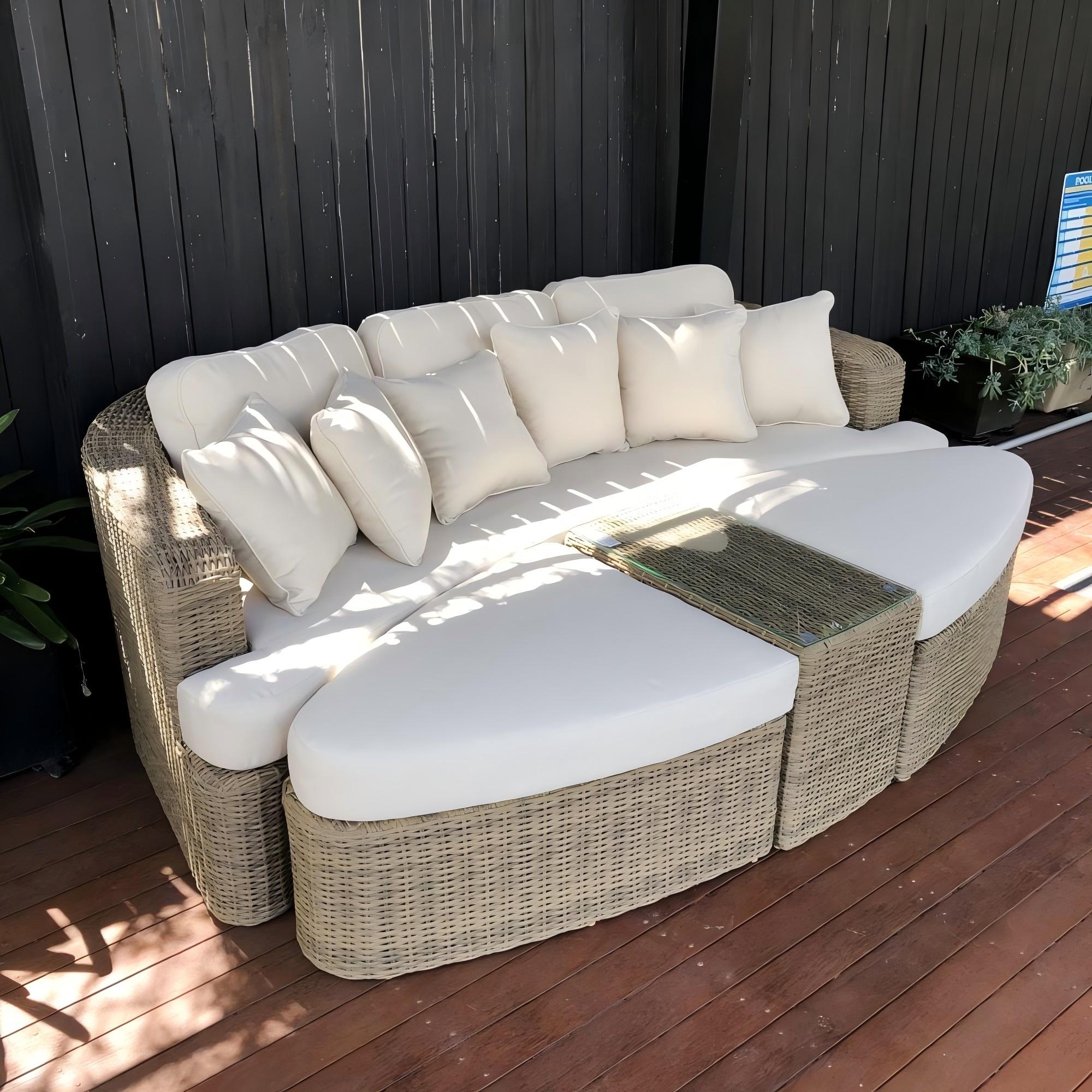 Outdoor Combination Daybed Leisure Wicker Rattan Sun Bed 