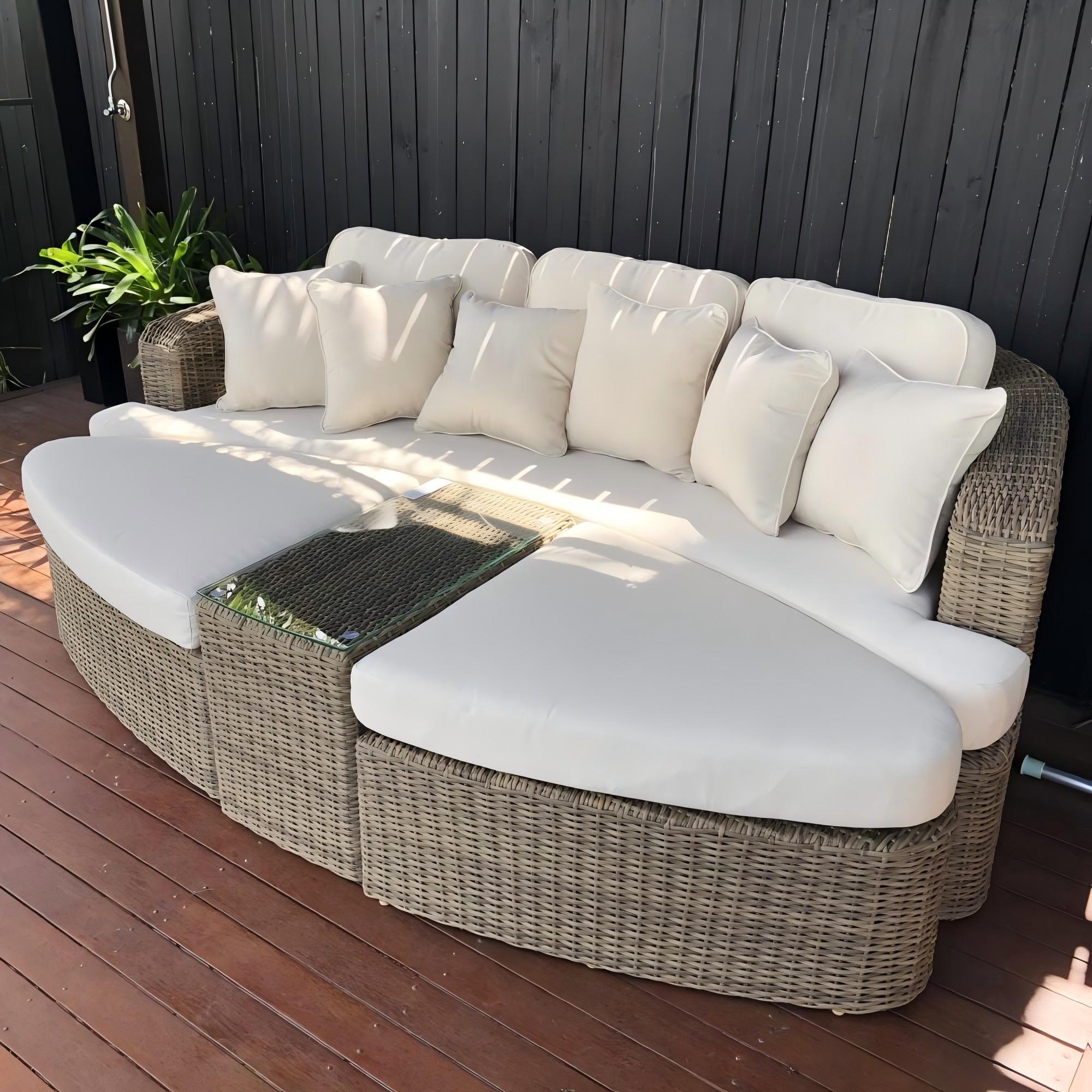 Outdoor Combination Daybed Leisure Wicker Rattan Sun Bed 