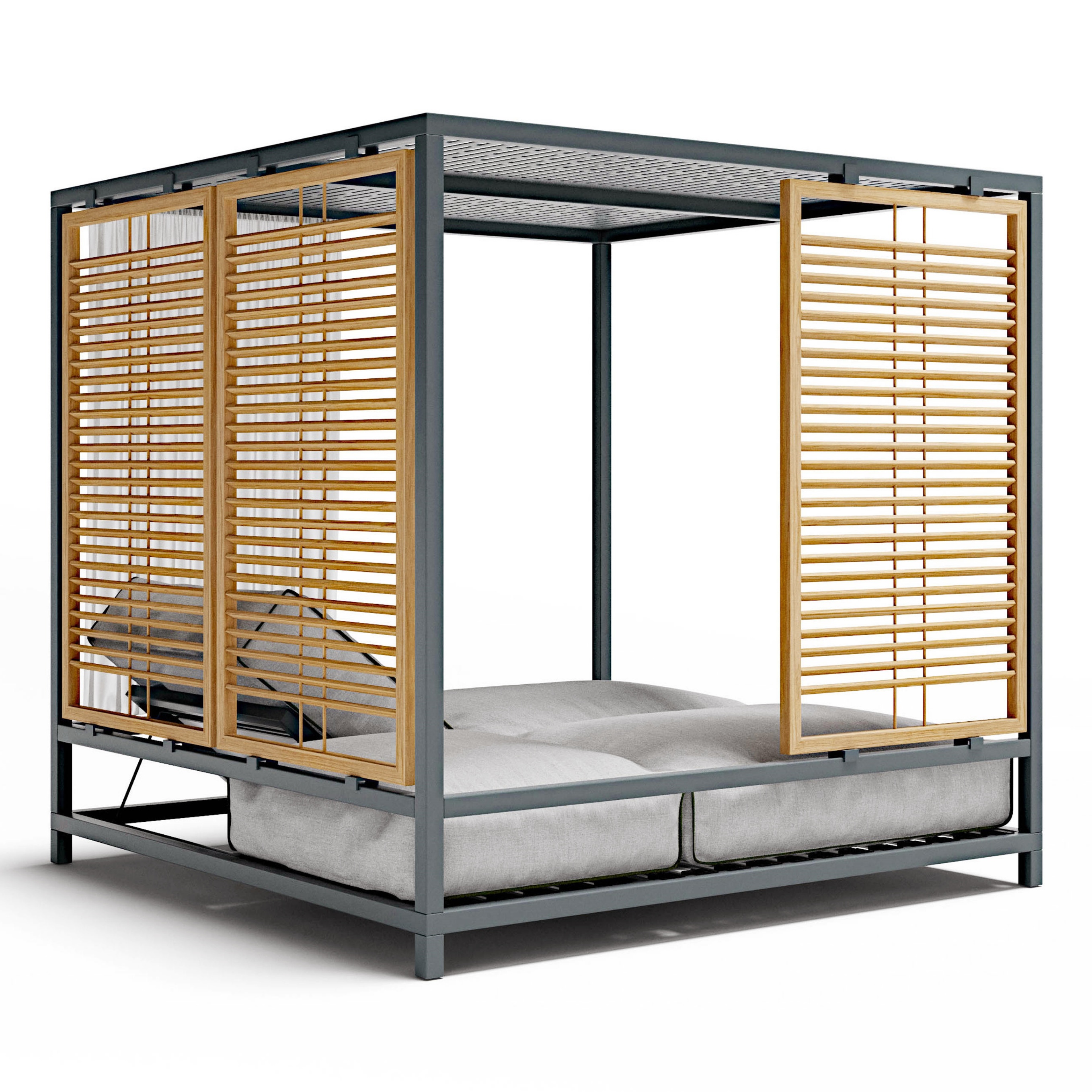 Patio Daybed Set Aluminum Curtain Sunbed With Canopy For Pool