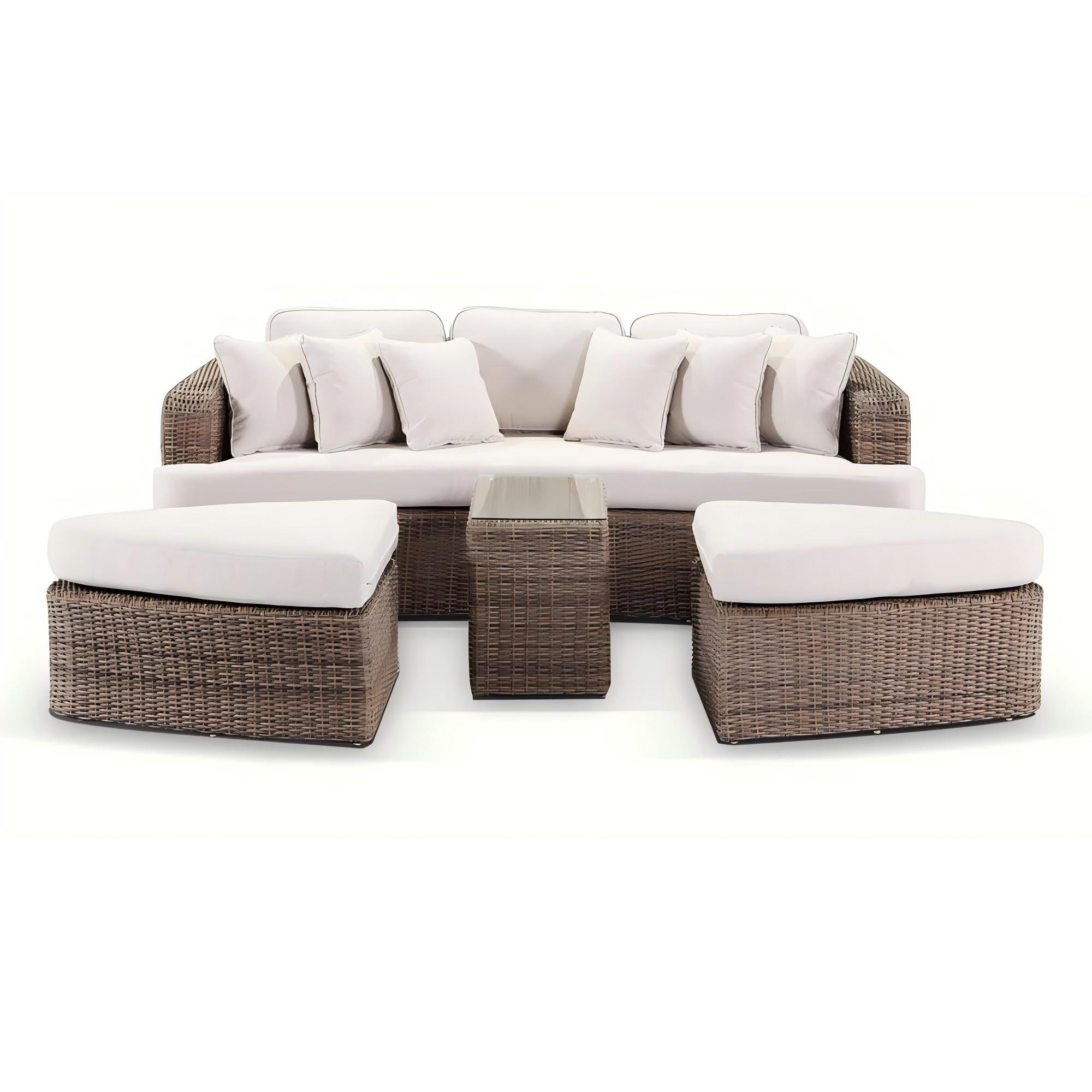 Outdoor Combination Daybed Leisure Wicker Rattan Sun Bed 